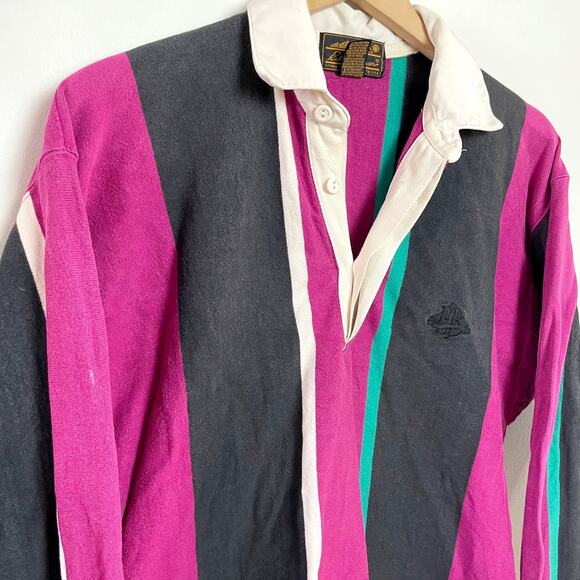 Vintage 90s Eddie Bauer Striped Rugby Shirt Small Preppy Retro Sport Academia - Picture 2 of 7